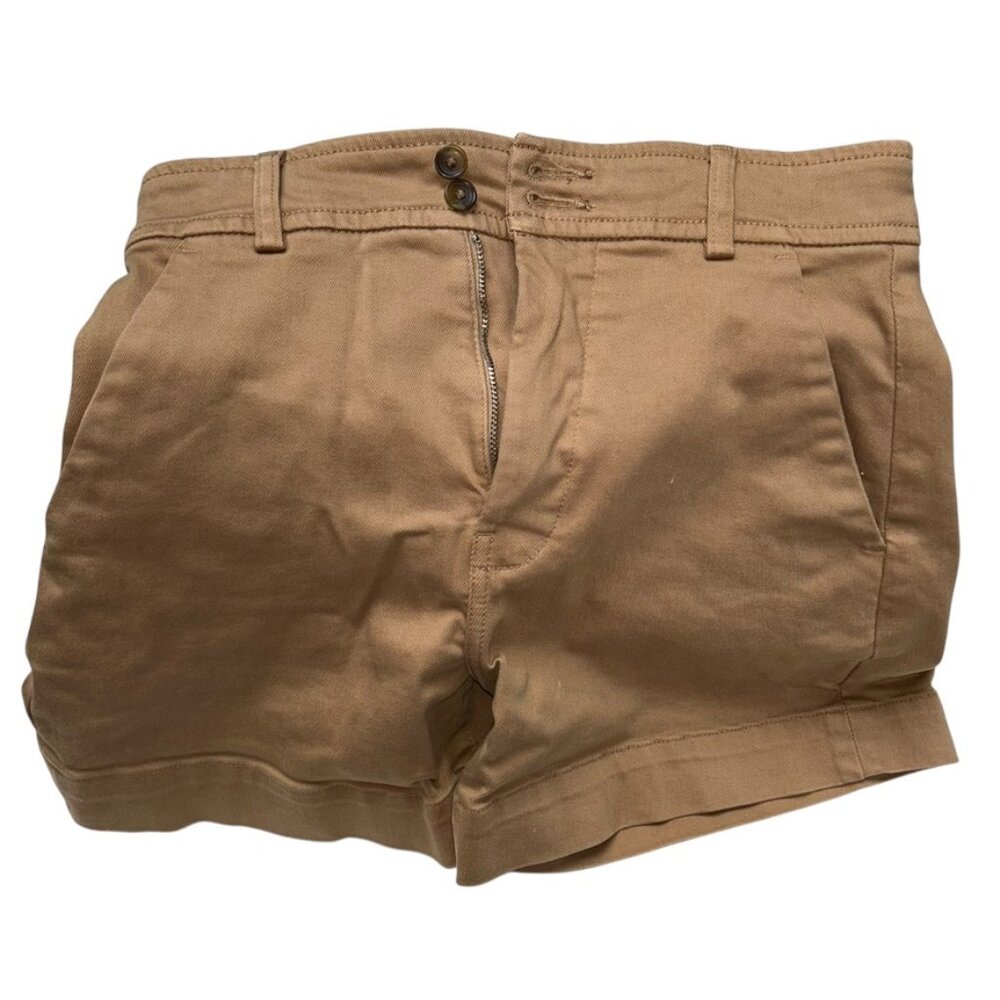 everlane camel khaki twill cotton bermuda flat front shorts